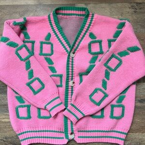 Pink and Green Geometric Cardigan
